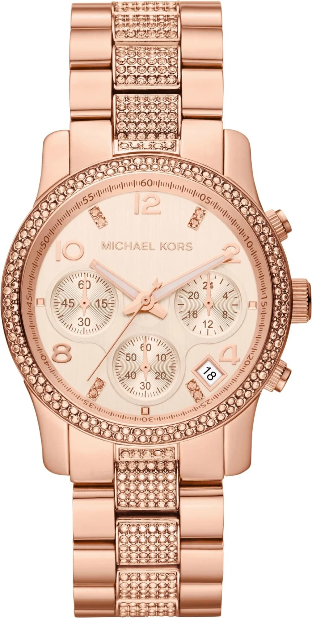 Attache bracelet Michael Kors MK5827 en acier inoxydable or rose maillon, fermoir déployant gravé signature