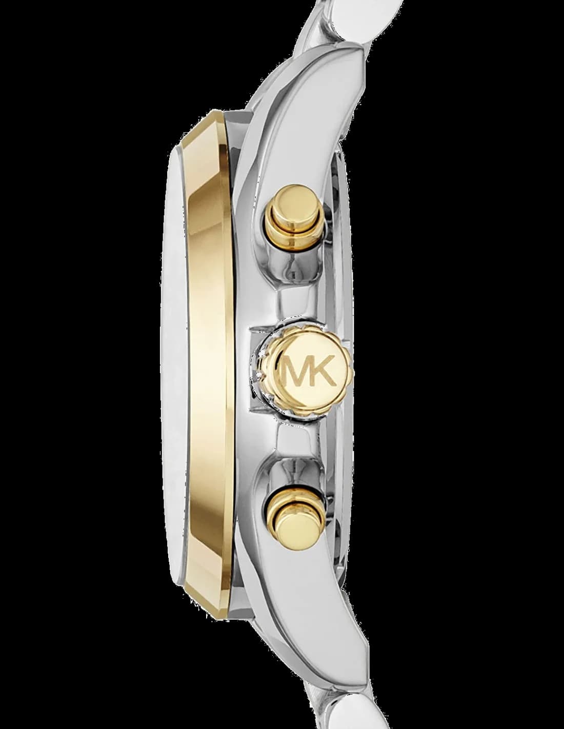 Visage cadran Michael Kors MK5855 avec index appliqués, aiguilles dauphine, date à 3h et quartz chronographe à 6h et 12h