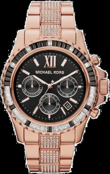 Montre Michael Kors MK5875 Everest Femme en Acier Or Rose, Cadran Noir et Cristaux
