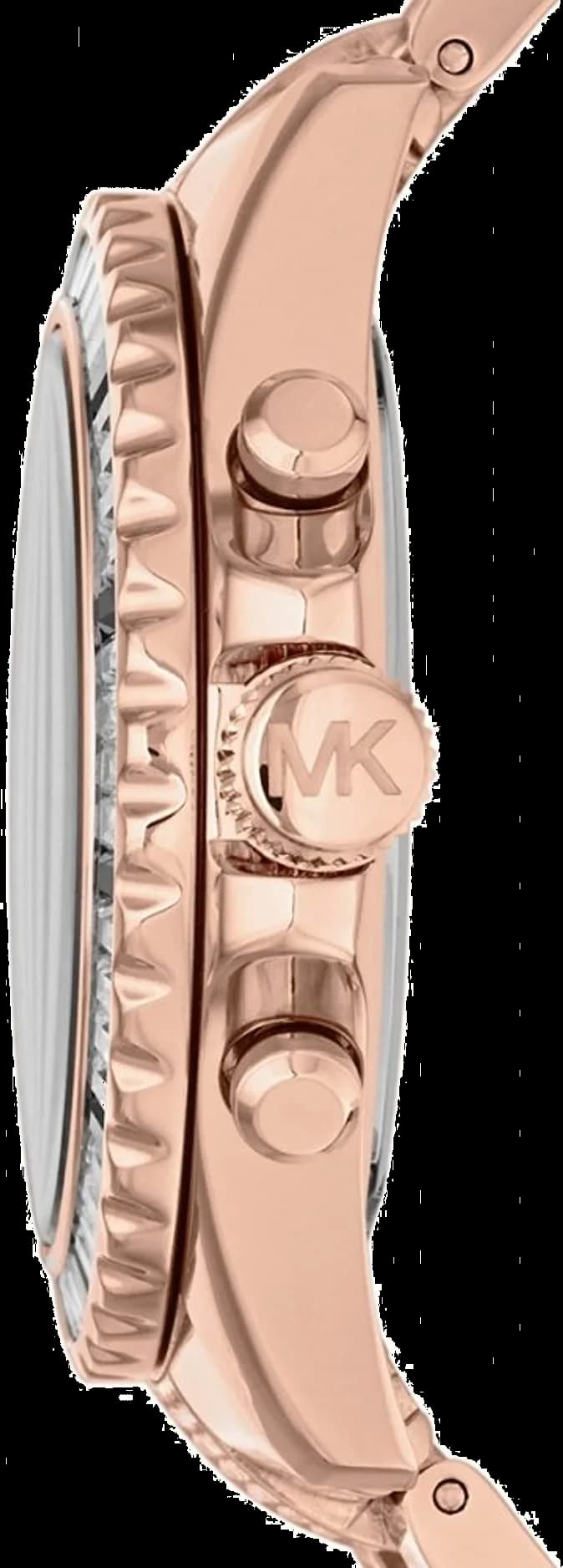 Attache bracelet Michael Kors MK5875 en acier inoxydable or rose avec fermoir déployant triple bouton-poussoir et 17 cristaux scintillants