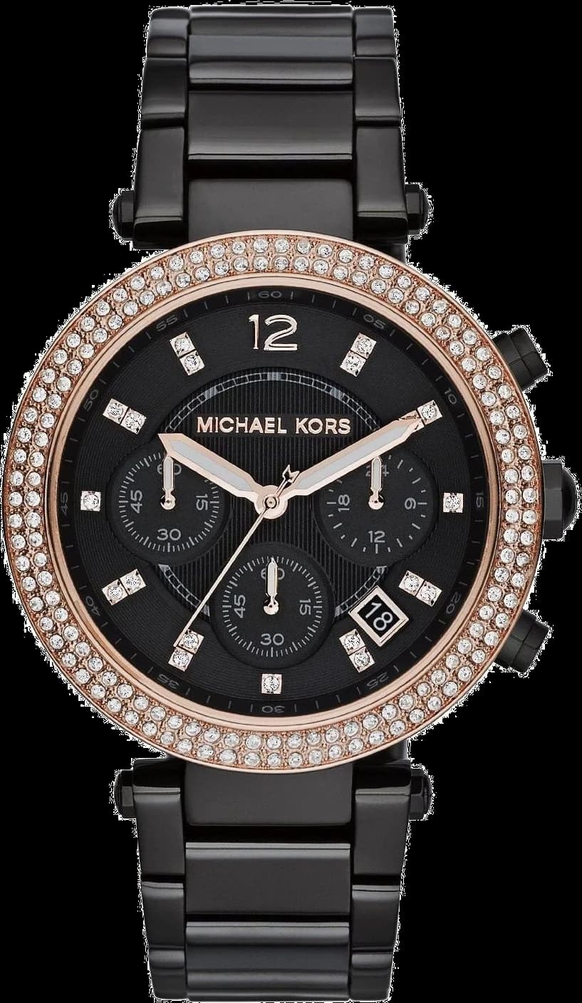 Montre femme Michael Kors Parker MK5885 - Cadran noir, boîtier acier, bracelet noir