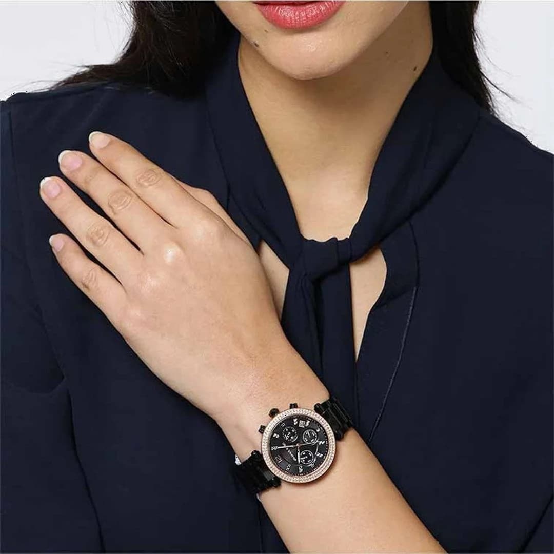 Attache bracelet Michael Kors MK5885 en acier inoxydable or rose, fermoir déployant double pression