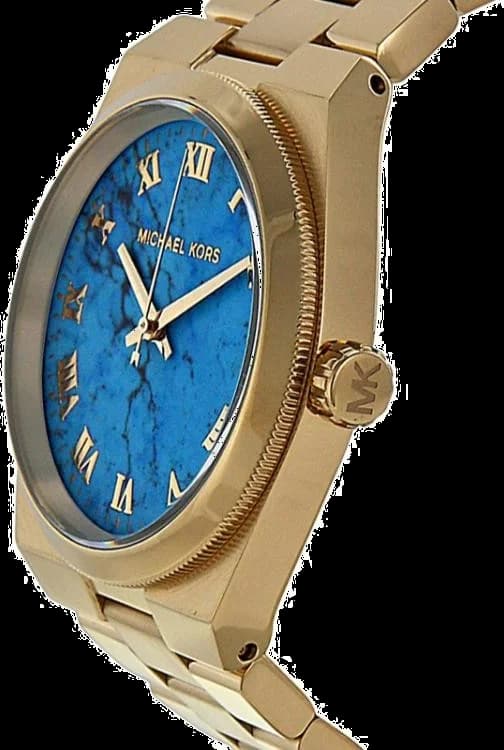 Visage cadran Michael Kors MK5894 avec index bâtons dorés, aiguilles dauphines et guichet date à 3h