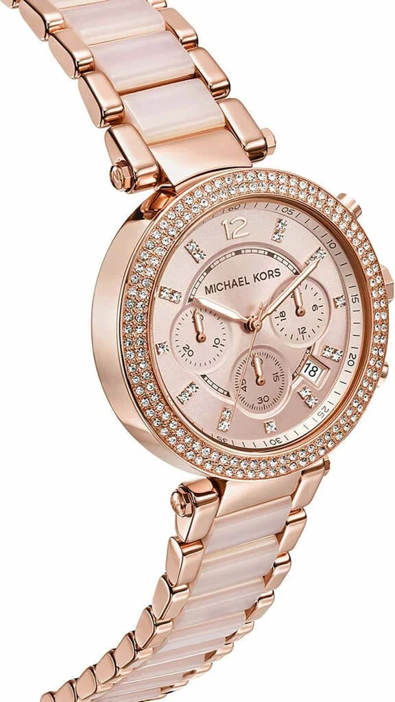 Montre Femme Michael Kors Parker MK5896 - Cadran et bracelet or rose, acier et strass vue 4