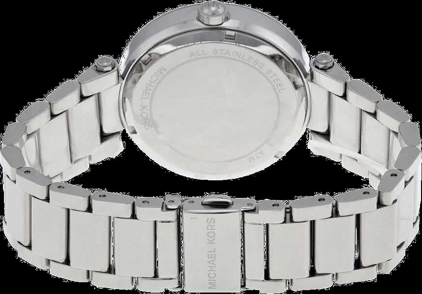 Visage cadran Michael Kors MK5925 où index baguette et aiguilles dauphine dorées contrastent