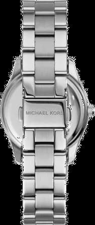 Visage cadran Michael Kors MK6051 avec index bâtons appliqués, aiguilles dauphine et guichet date à 3h pour une lecture précise