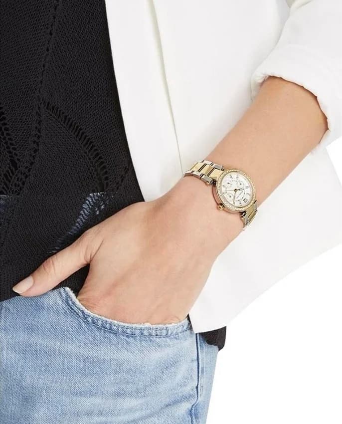 Montre Michael Kors MK6055 Chronographe Femme Bi-ton Acier Argent et Doré avec Cadran Blanc vue 5