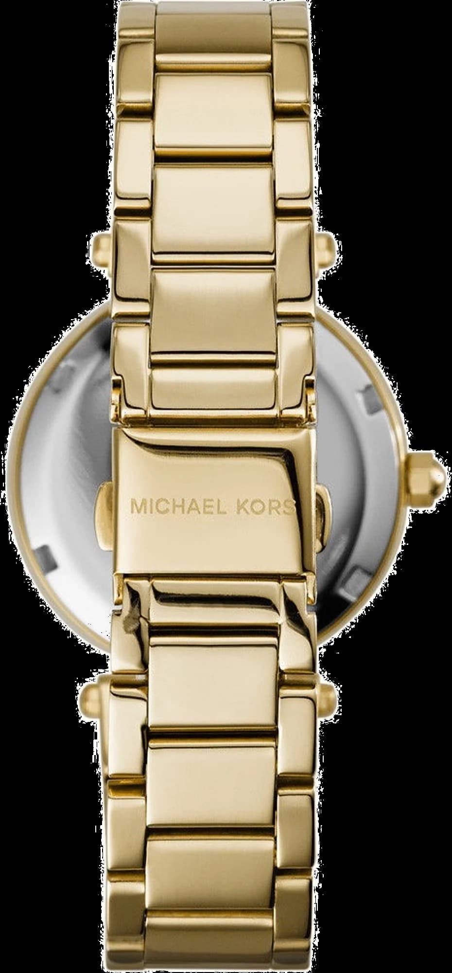 Attache bracelet Michael Kors MK6056 en acier doré maillé milanais, fermoir déployante et anneaux dorés, finition polie