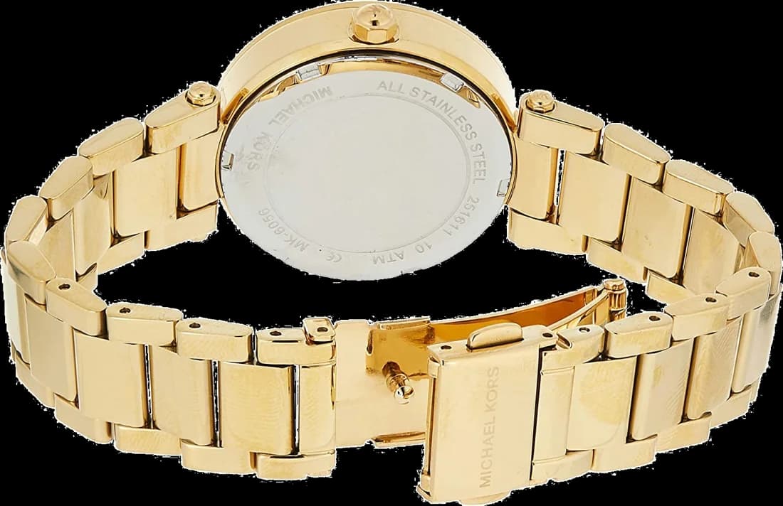 Lunette boîtier Michael Kors MK6056 en acier doré de 38 mm, lunette lisse sertie de cristaux Swarovski, profil fin et élégant