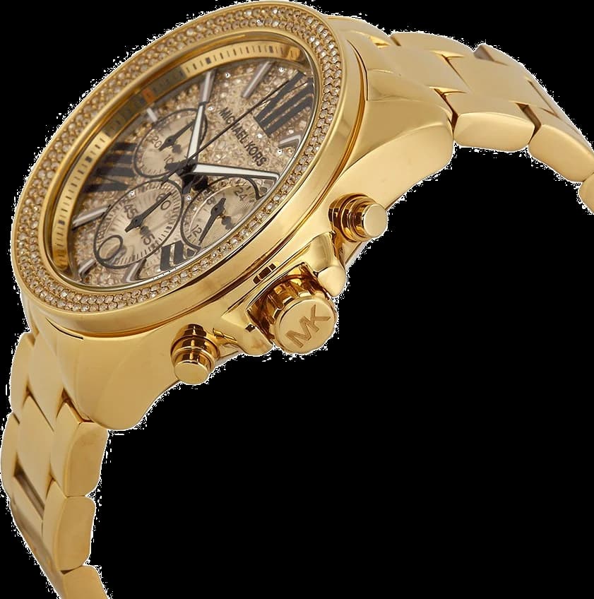 Attache bracelet Michael Kors MK6095 en acier inoxydable doré avec fermoir déployant et maillons polis
