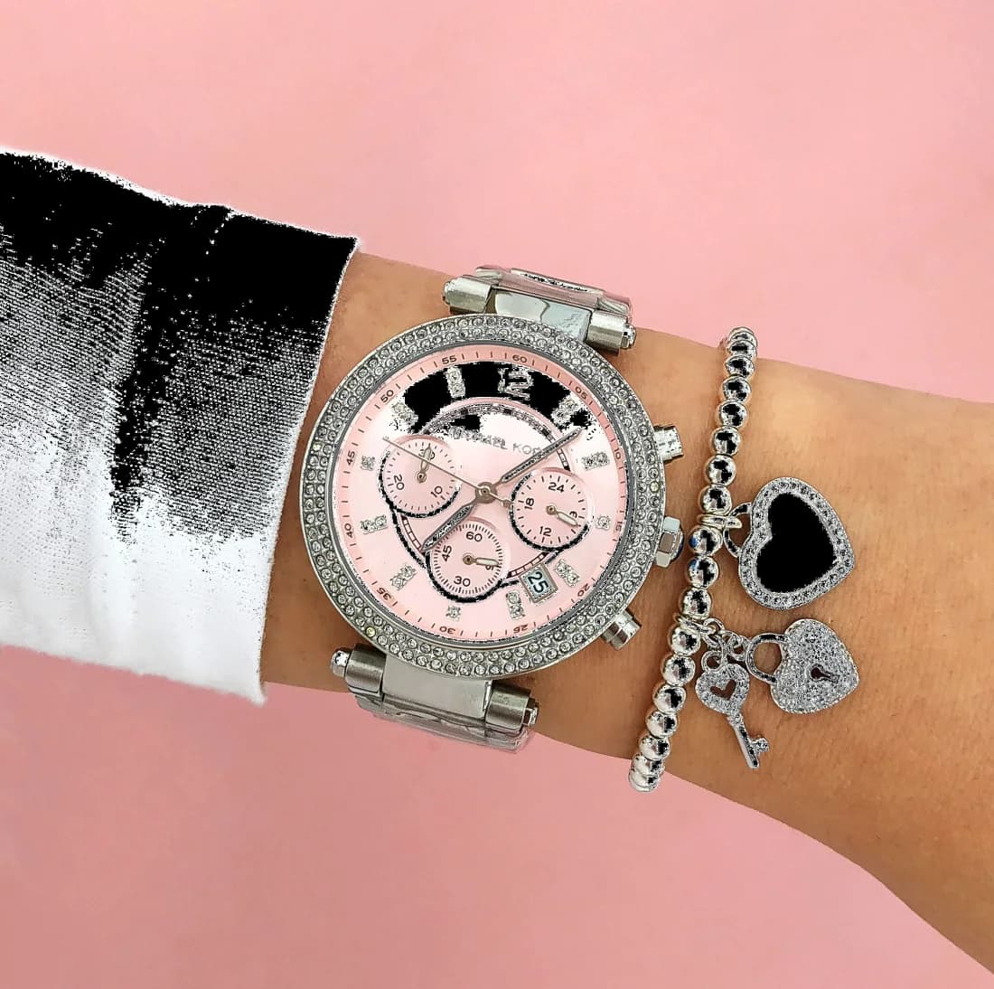 Montre Michael Kors Parker MK6105 pour femme, cadran fuchsia, bracelet acier argenté vue 5