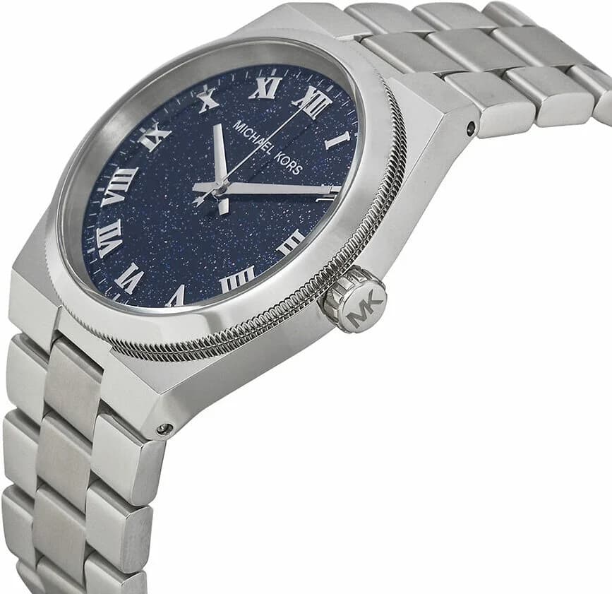 Visage cadran Michael Kors MK6113 orné d'index bâtons appliqués et aiguilles dauphine polies date à 3h