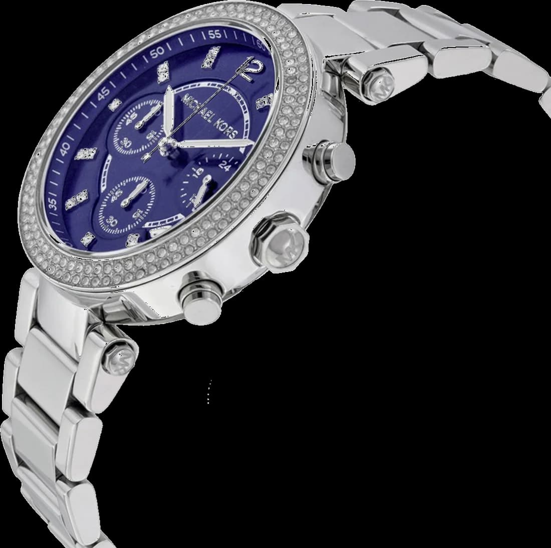 Visage cadran Michael Kors MK6117 aux index appliques dorés, aiguilles dauphine et guichet date à 3h