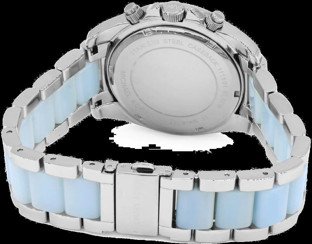 Attache bracelet Michael Kors MK6137 en acétate bleu veiné et fermoir déployant acier