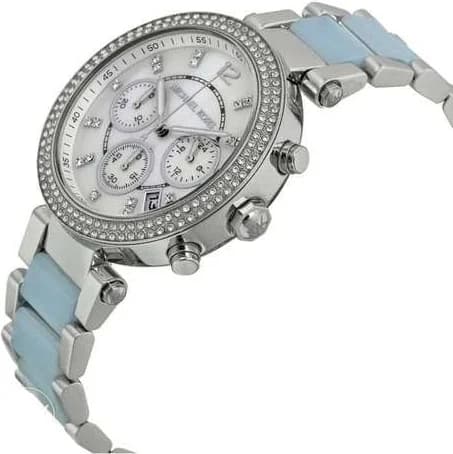 Visage cadran Michael Kors MK6138 avec index bâtons appliqués, guichet date à 3h et trotteuse centrale
