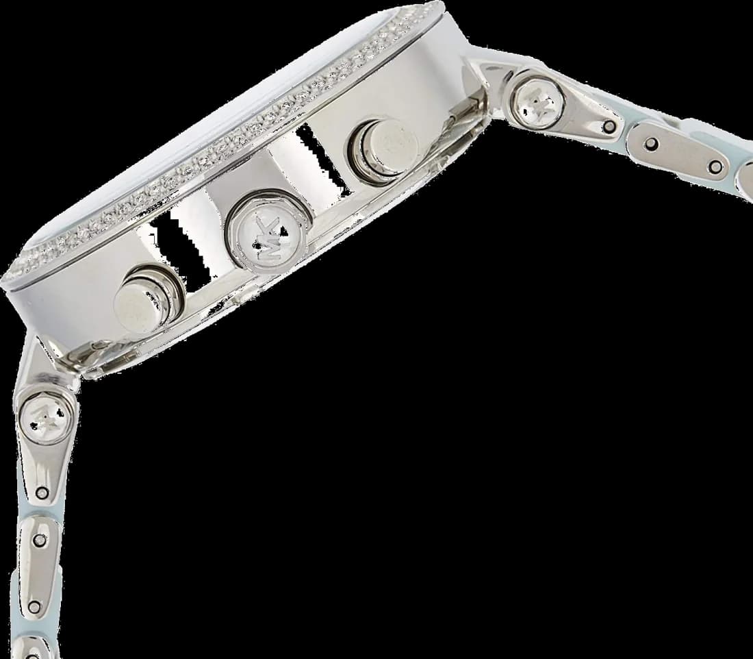 Attache bracelet Michael Kors MK6138 en acier brossé et bleu ionique, fermoir déployant triple sécurité ajustable