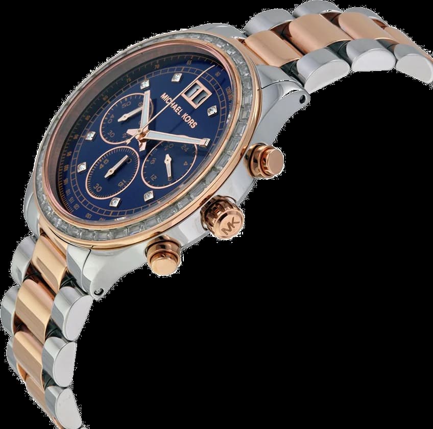 Visage cadran Michael Kors MK6205 affichant aiguilles dorées et date à 3h