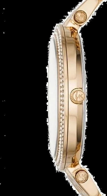 Attache bracelet Michael Kors MK6400 en acier doré bicolore avec maillons polis et alternés, fermoir déployant