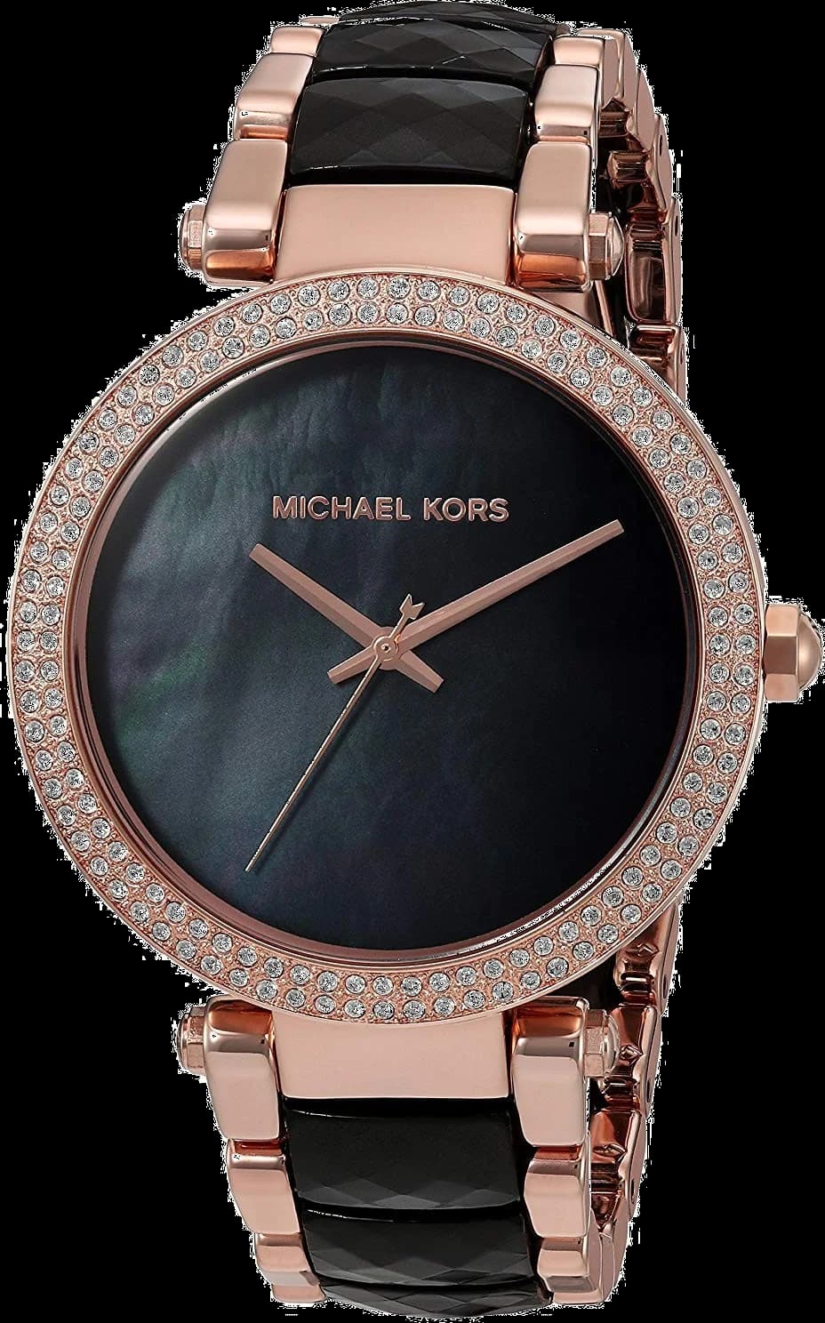 Montre Michael Kors Parker MK6414 Femme - Cadran Nacre Noire, Boîtier Or Rose, Bracelet Acier Noir