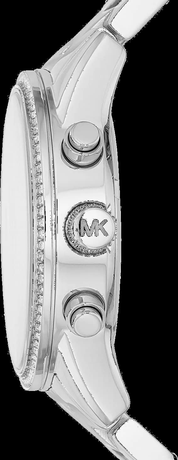 Visage cadran Michael Kors MK6428 aux index appliqués et aiguilles dauphine, date à 3h, finition soleillée