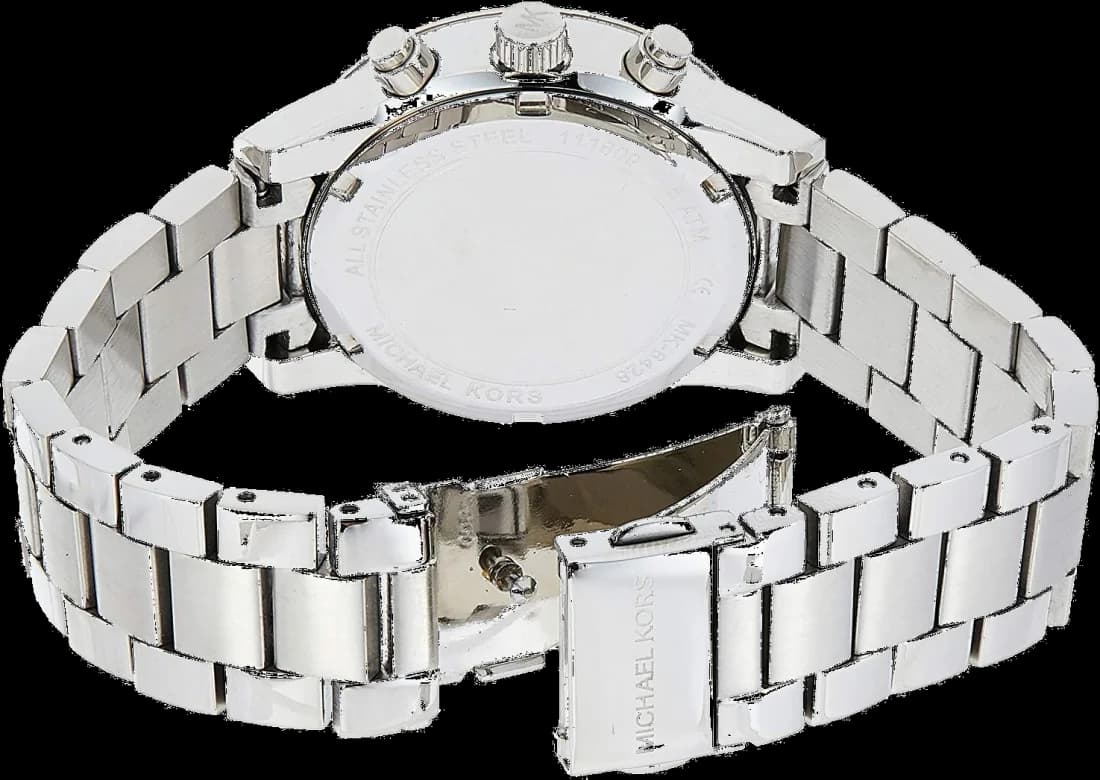 Attache bracelet Michael Kors MK6428 en acier inoxydable à maillons lisses, fermoir déployant signé, largeur 16 mm