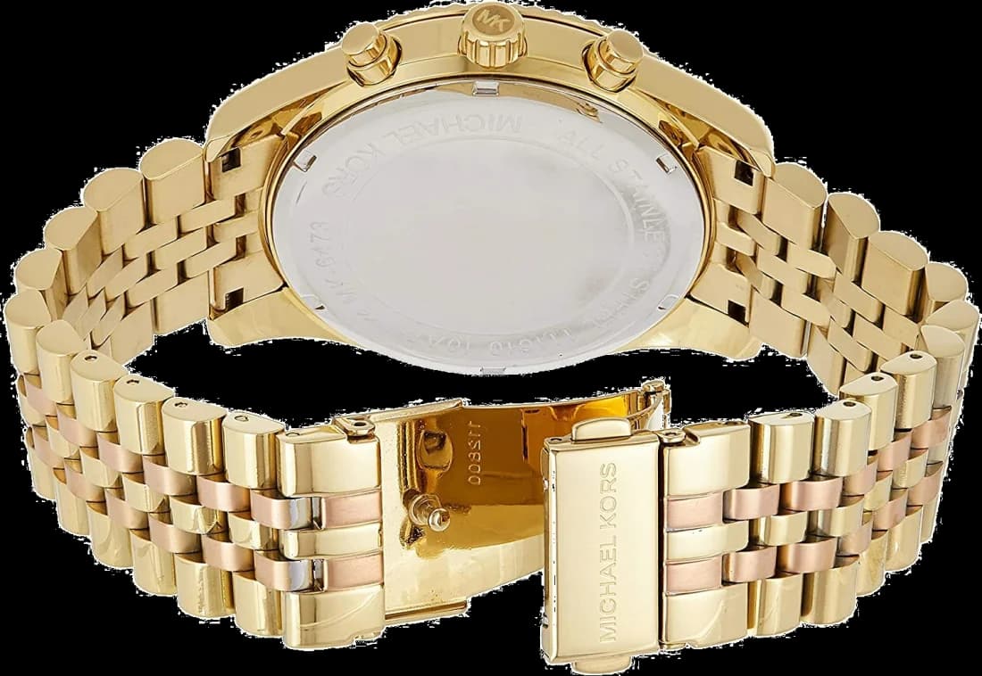 Lunette boîtier Michael Kors MK6473 en acier doré rose 40 mm, lunette lisse, finition polie, épaisseur compacte