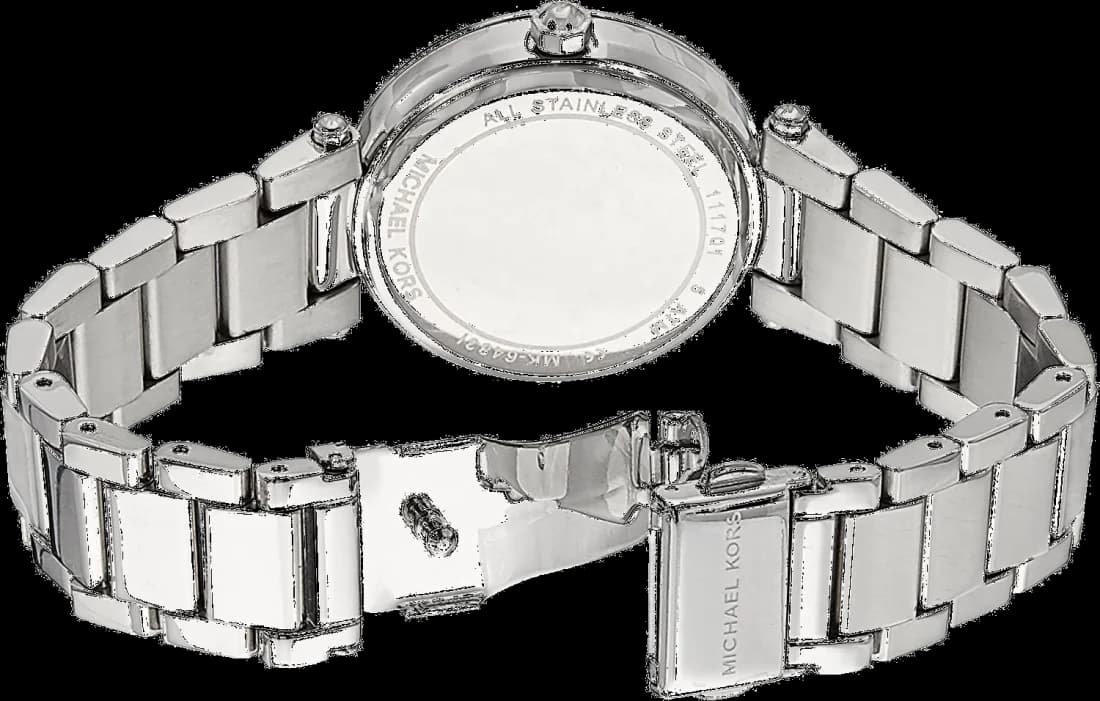 Attache bracelet Michael Kors MK6483 en acier bicolore maillé milanais, boucle déployante pression et maillons ajustables
