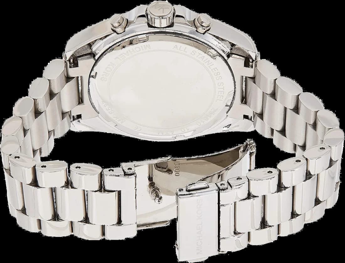 Attache bracelet Michael Kors MK6537 en acier inoxydable bicolore, maillons polis et satinés, fermoir déployant