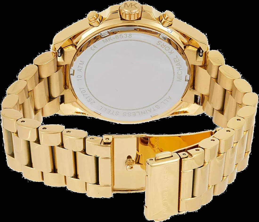 Attache bracelet Michael Kors MK6538 en acier doré plaqué or, maillons polis alternés, fermoir déployant double sécurité gravé Michael Kors, 20mm