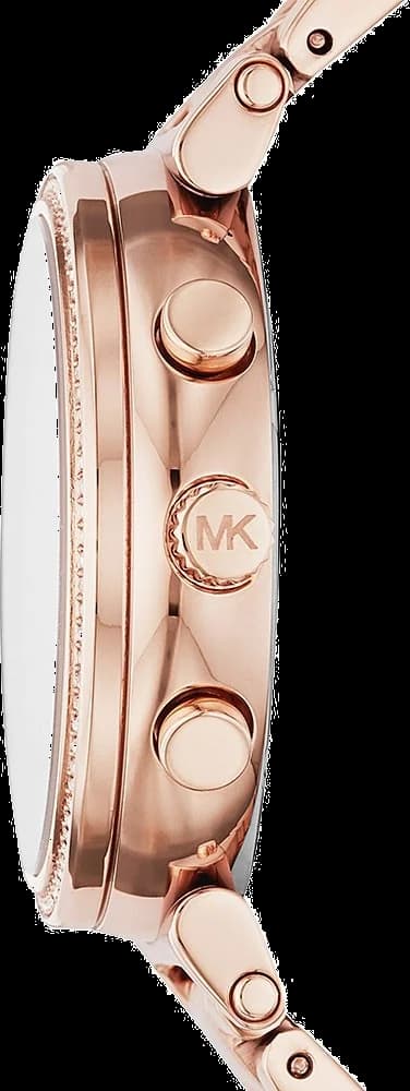 Visage cadran Michael Kors MK6576 détail des index en or rose et aiguilles fines, date à 3h pour une lisibilité optimale