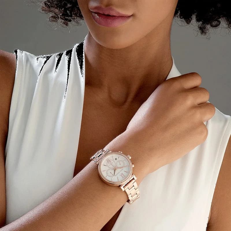 Attache bracelet Michael Kors MK6576 bracelet en métal plaqué or rose à maillons extensibles, fermoir déployant sécurisé