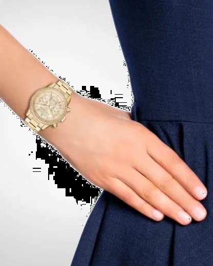 Attache bracelet Michael Kors MK6597 en acier inoxydable doré, fermoir déployant triple boucle, maillons lisses ajustables