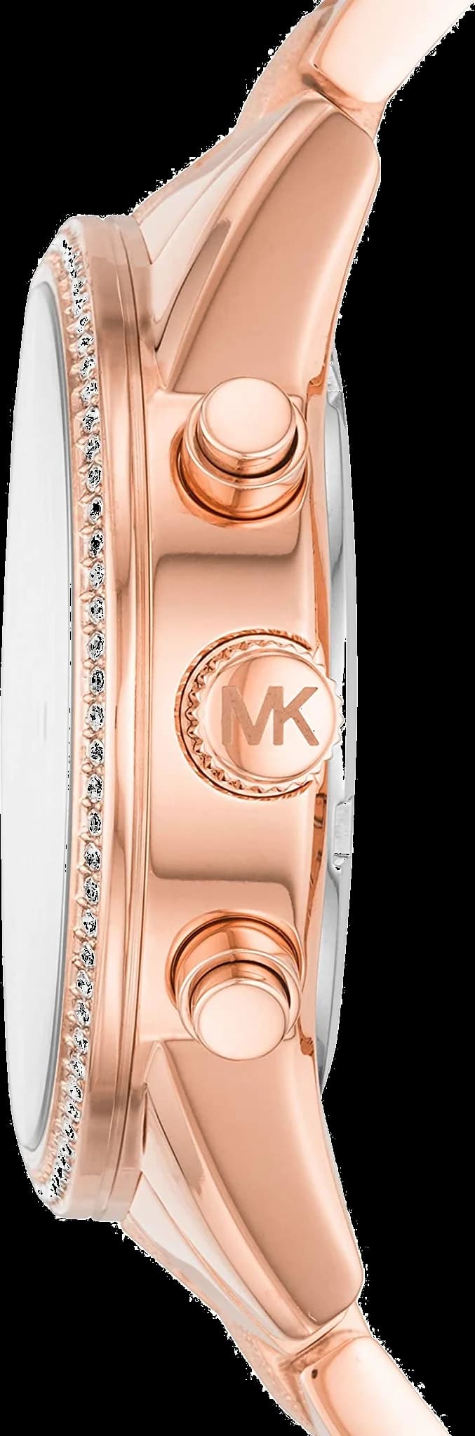 Visage cadran Michael Kors MK6598 avec index à strass et aiguilles dauphine, complication date à 3h
