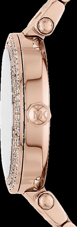 Attache bracelet Michael Kors MK6660 en acier inoxydable bicolore, maillons alternés or rose et argent, fermoir déployant
