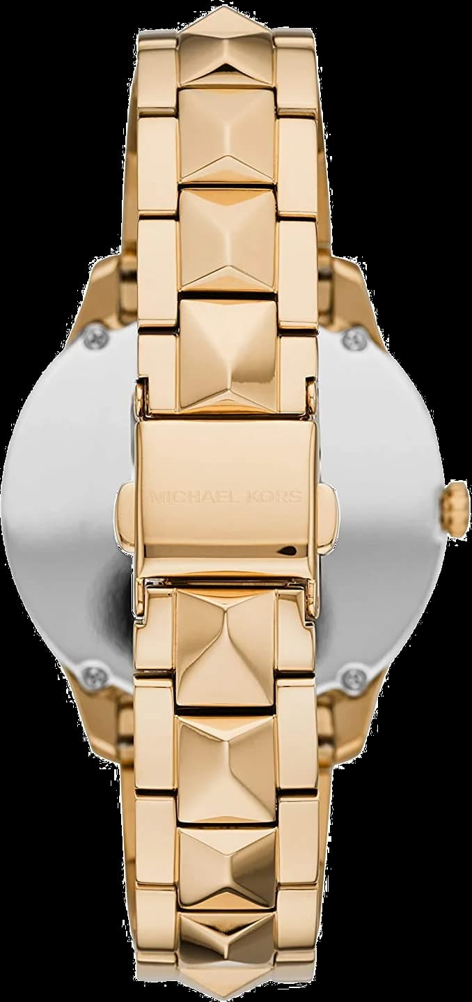 Visage cadran Michael Kors MK6670 aux index bâtons dorés, aiguilles dorées et date à 3h, mouvement quartz précis