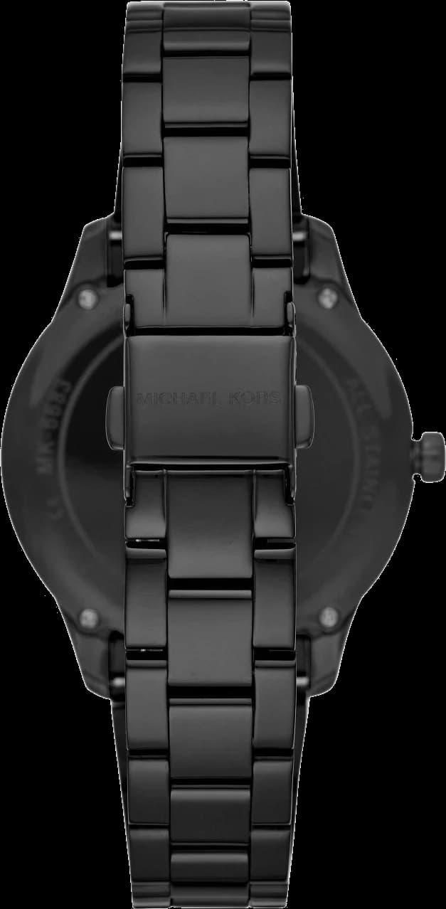 Visage cadran Michael Kors MK6683 avec index appliqués dorés, aiguilles dauphines, date à 3h et chronographe