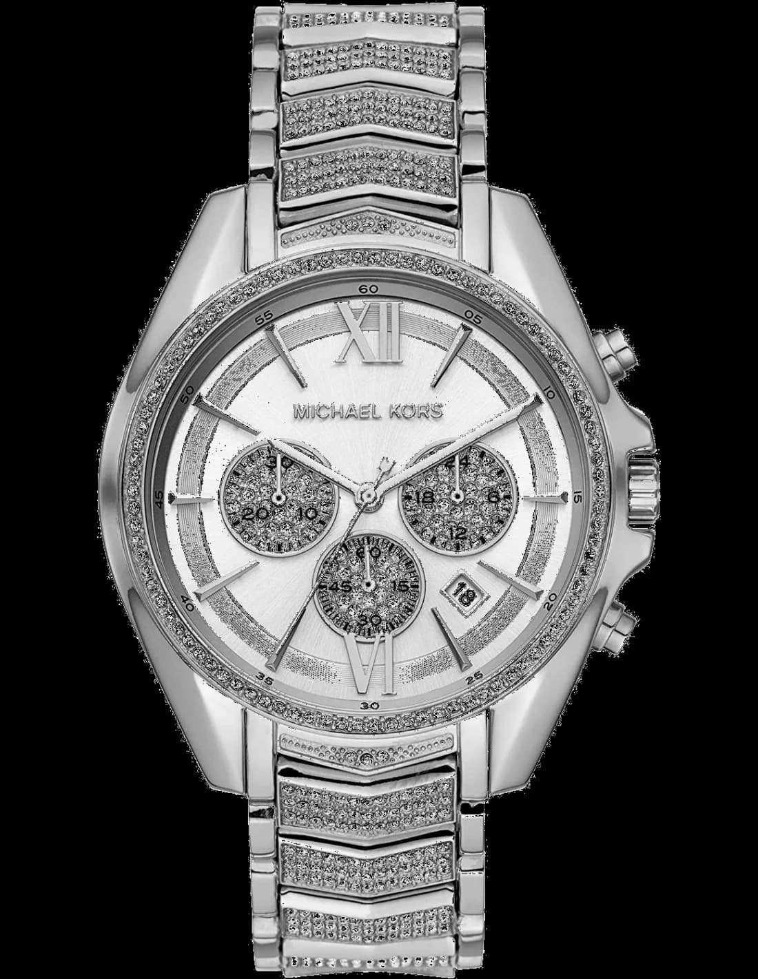 Garde-temps Michael Kors MK6728 au cadran blanc nacré avec index dorés et aiguilles bâton pour un style élégant et lumineux