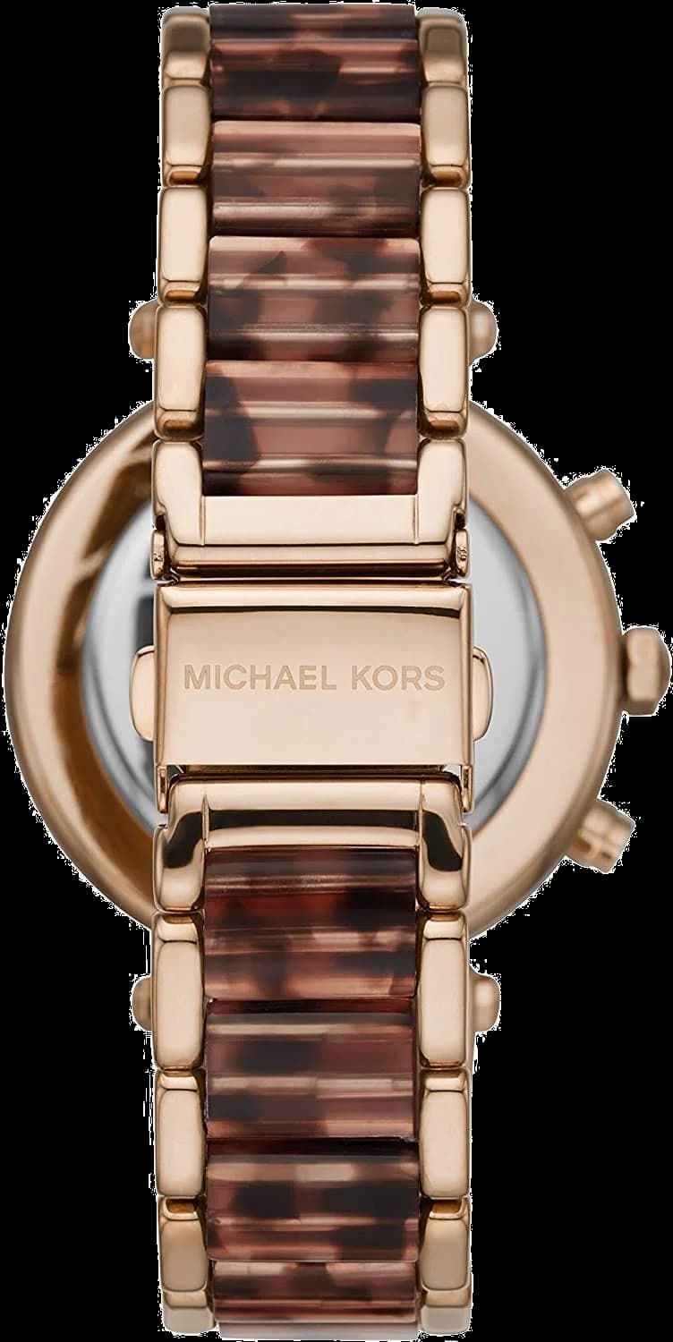 Visage cadran Michael Kors MK6832 dévoile index appliqués et aiguilles dorées lumineux, guichet date à 3h pour une complication pratique