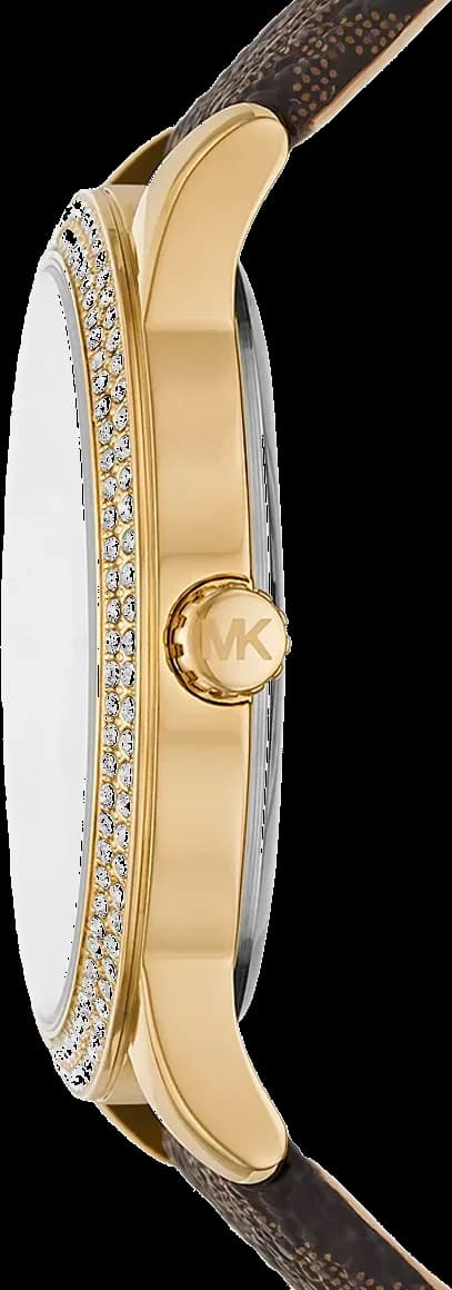 Attache bracelet Michael Kors MK6966 en cuir marron avec coutures contrastantes et boucle ardillon en acier