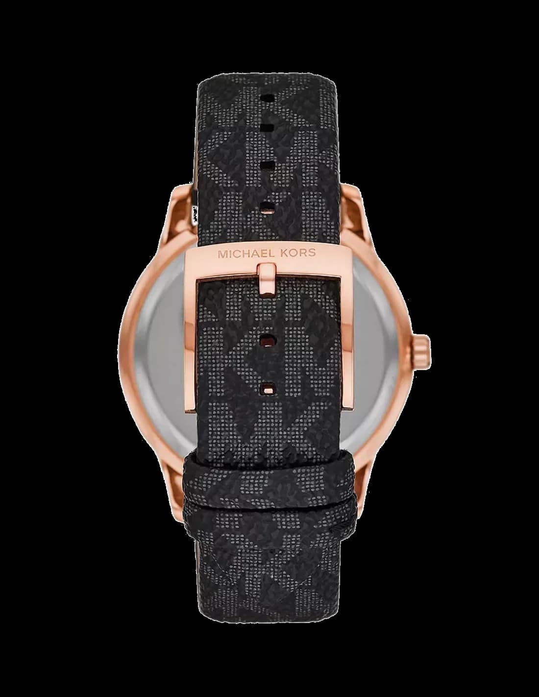 Visage cadran Michael Kors MK6968 dévoilant un guichet date à 4h30 et un totaliseur 24h, le tout protégé par un verre minéral
