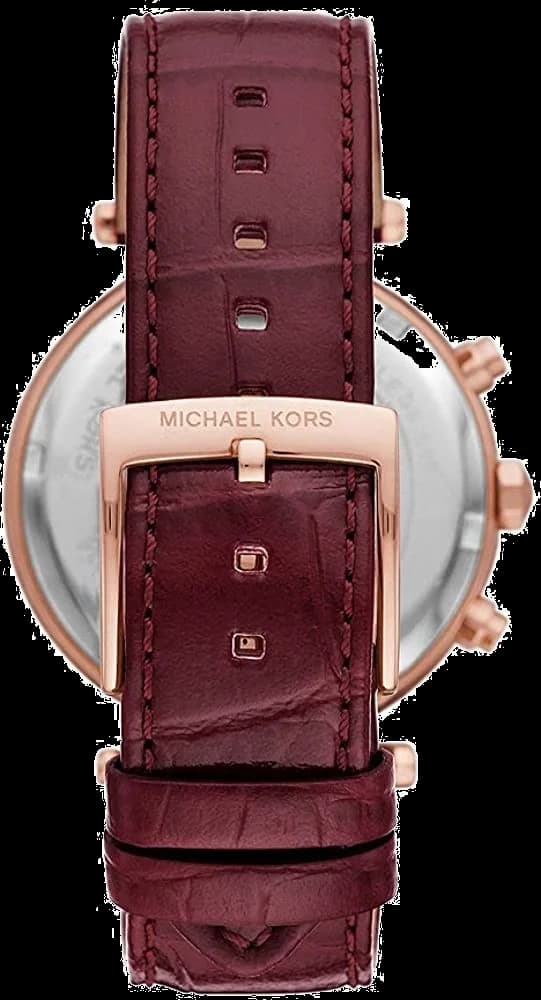 Visage cadran Michael Kors MK6986 index appliqués et aiguilles en acier doré, guichet date à 3h, finition satinée du cadran
