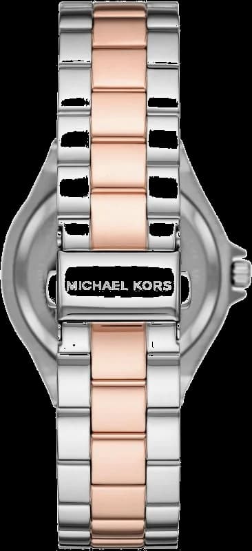 Visage cadran Michael Kors MK6989 affiche index bâtons dorés, aiguilles dauphines et date à 3h texturé