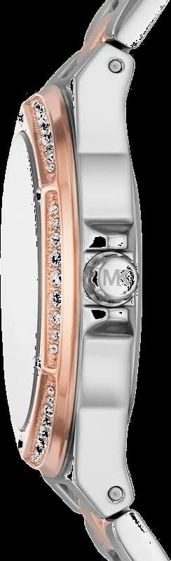 Attache bracelet Michael Kors MK6989 en acier inoxydable bicolore avec maillons alternés or et argent, fermoir déployant triple