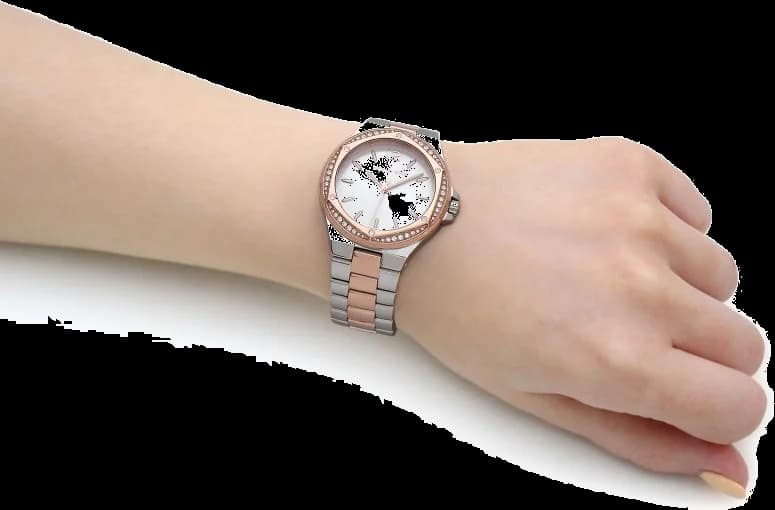 Lunette boîtier Michael Kors MK6989 en acier inoxydable bicolore de 38 mm, lunette lisse polie et profil fin, étanche 5 ATM