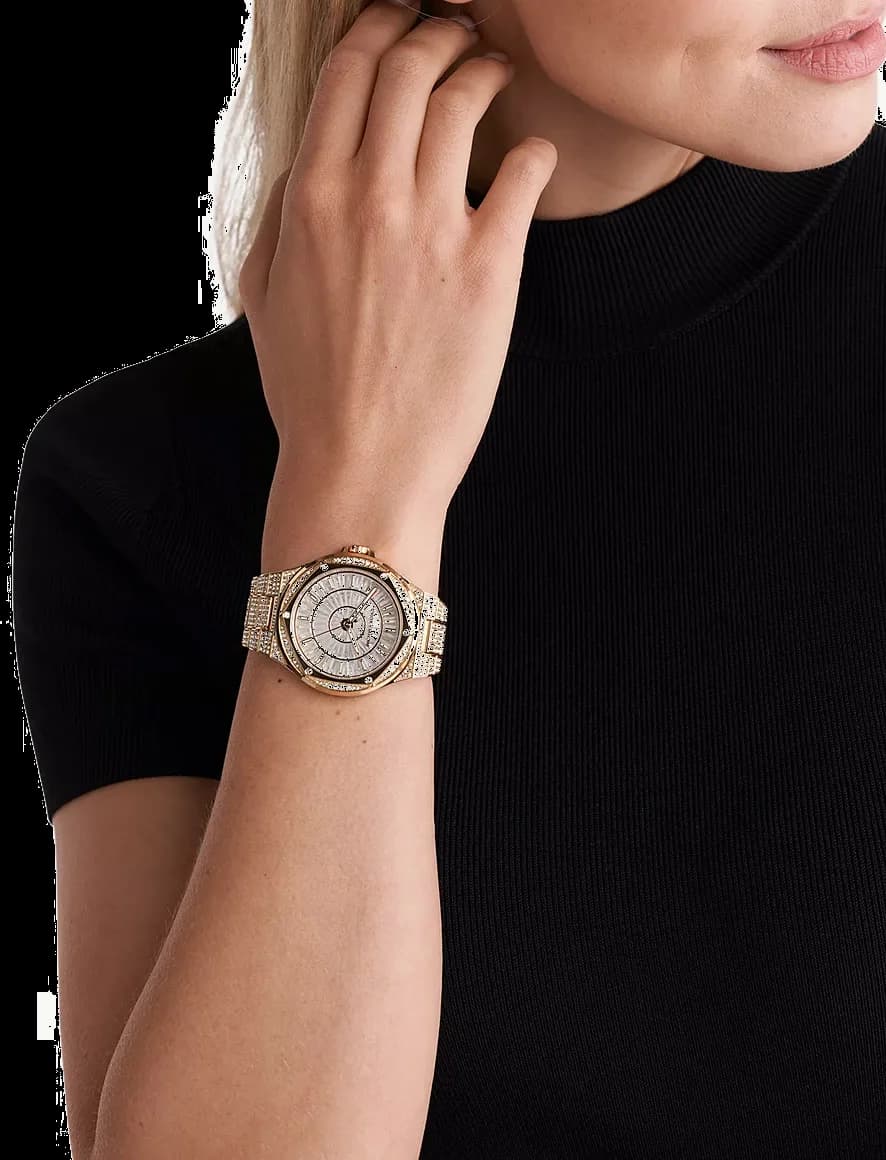 Lunette boîtier Michael Kors MK6991 en acier inoxydable doré, lunette lisse et verre minéral protecteur