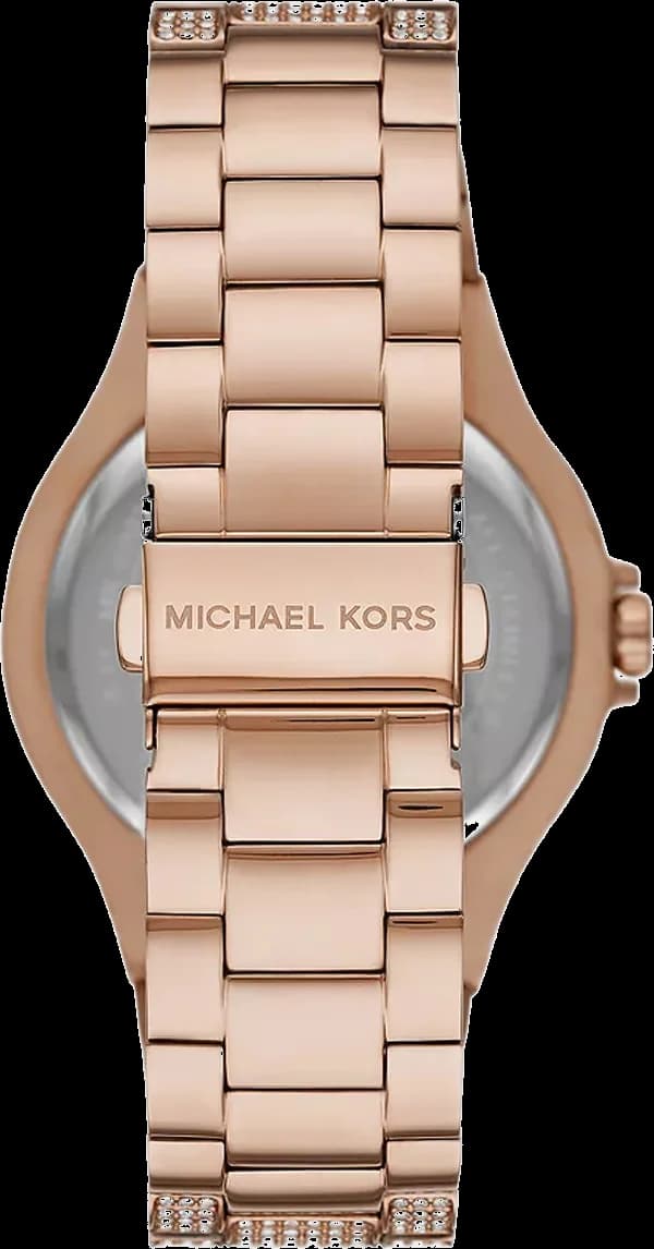 Visage cadran Michael Kors MK6992 avec index appliqués et aiguilles dorées, guichet date à 3h, complications chronographe et phase de lune