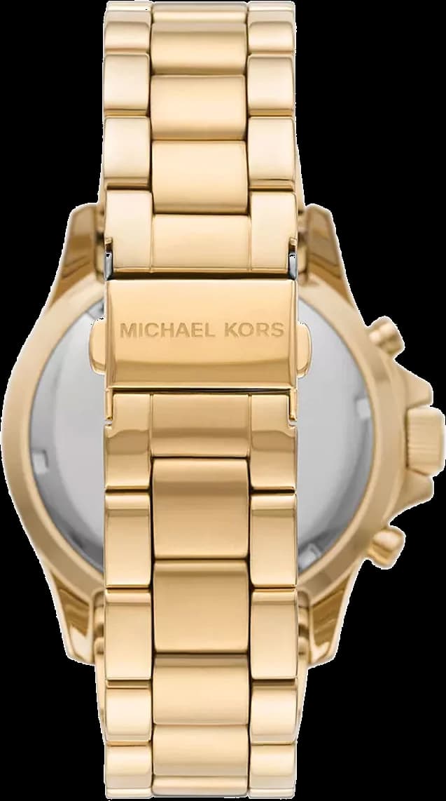 Visage cadran Michael Kors MK7210 dévoile trois sous-compteurs, guichet date à 4h30 et index appliques dorés sur fond soleillé