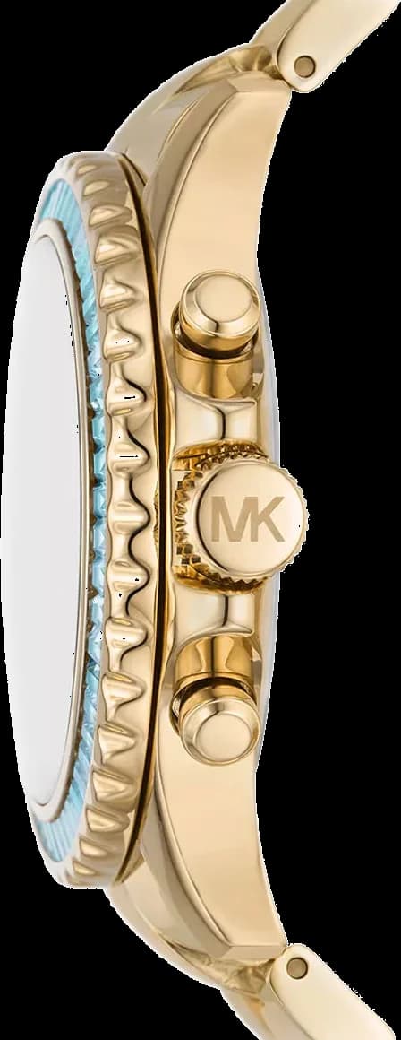 Attache bracelet Michael Kors MK7210 en acier inoxydable doré jaune à maillons polis, fermoir déployant double sécurité et poussoirs
