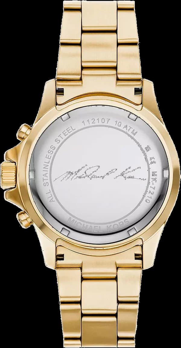 Lunette boîtier Michael Kors MK7210 en acier inoxydable doré jaune à lunette lisse, verre minéral et couronne crantée protégée