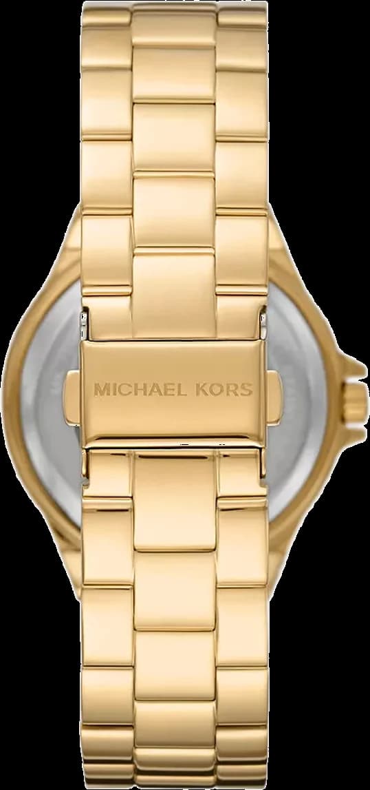 Visage cadran Michael Kors MK7229 avec index bâtons dorés, aiguilles dauphine, guichet date à 3h, cristaux sertis